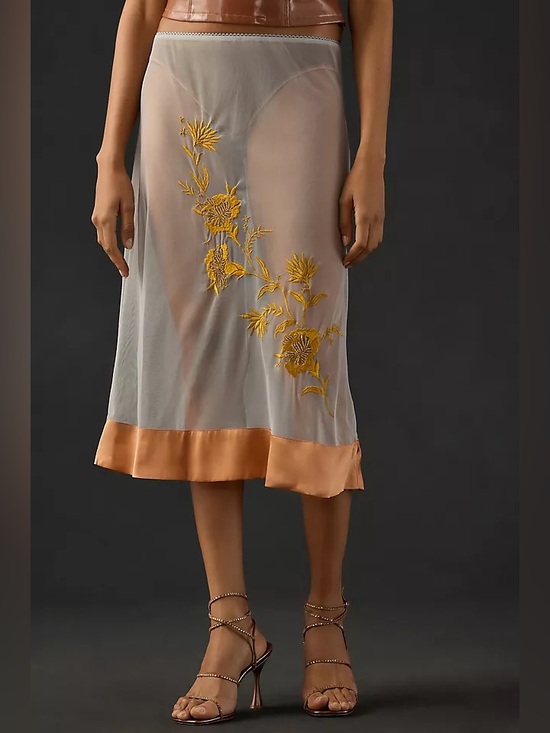 Anthropologie Dresses & Skirts - NWT Anthropologie Embroidered Sheer Midi Skirt Size Medium